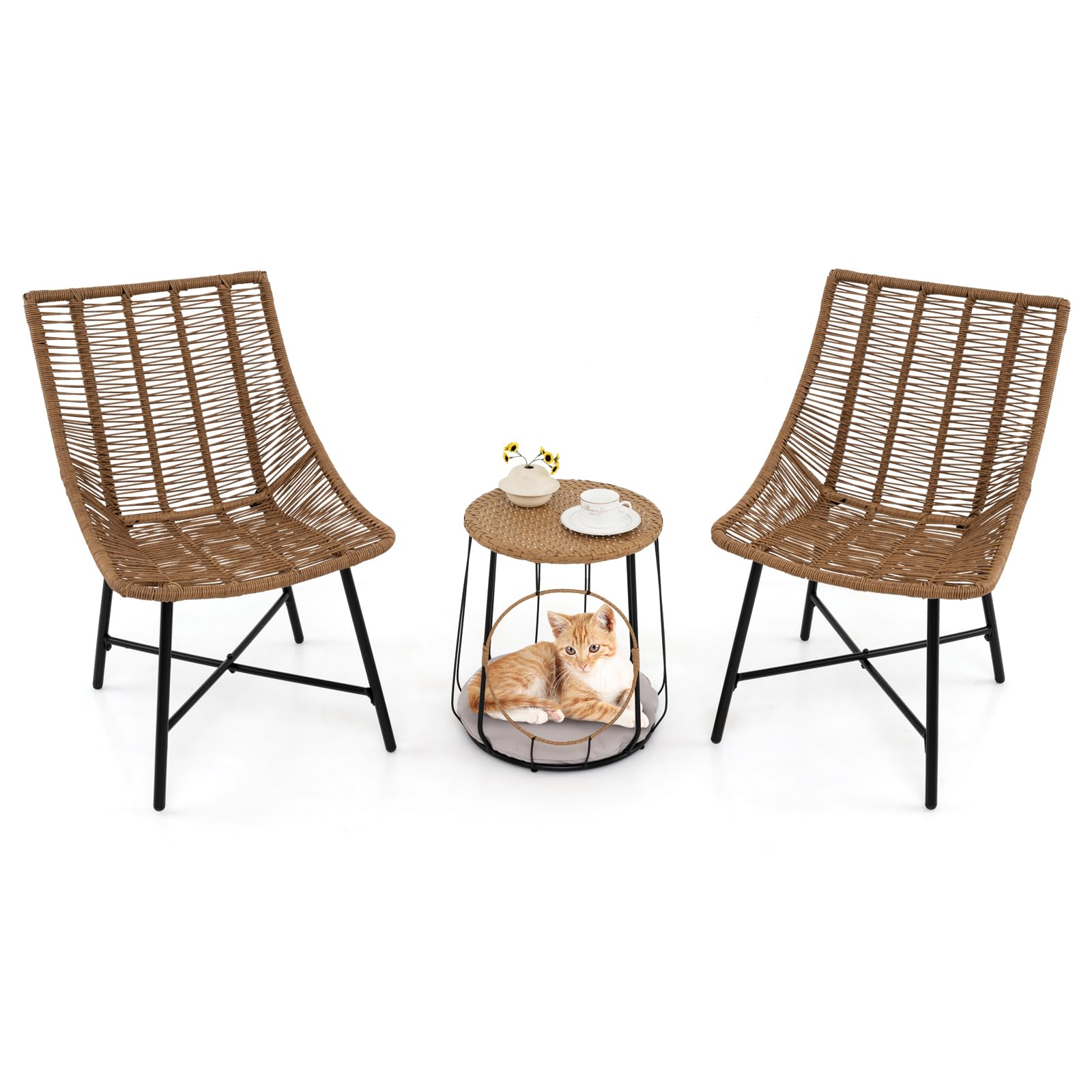 Tangkula 3 Pieces Outdoor Furniture Set with Pet House